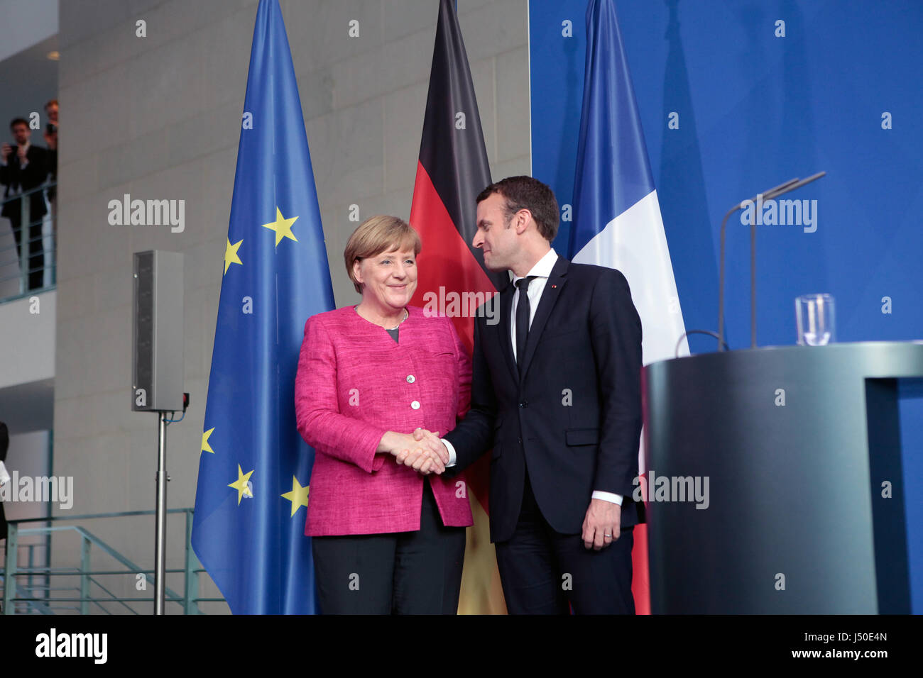 Simon Becker / Le Pictorium -  Emmanuel Macron meets Angela Merkel in Berlin -  15/05/2017  -  Germany / Berlin / Berlin  -  The new President of the French Republic Emmanuel Macron came to meet Angela Merkel, the German Chancellor for his first international visit. Stock Photo