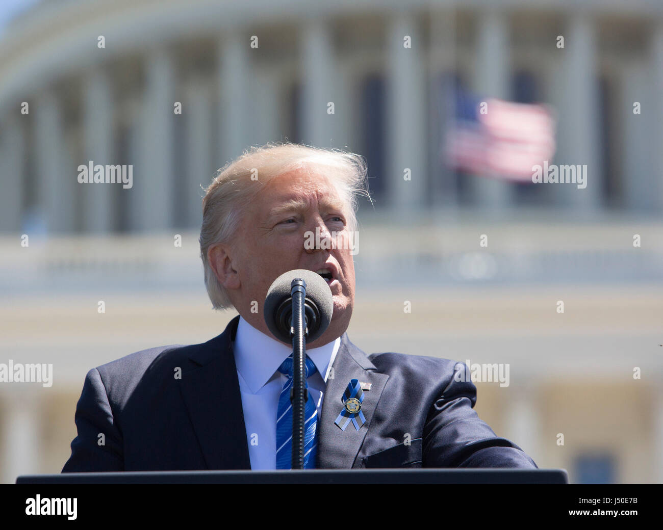 United States President Donald J. Trump makes remarks at the 36th Annual National Peace Officers Memorial Service at the US Capitol in Washington, DC, May 15, 2017. Credit: Chris Kleponis/Pool via CNP /MediaPunch Stock Photo