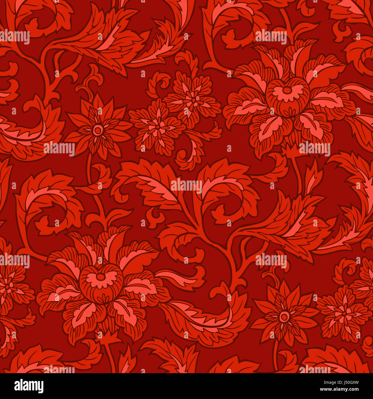 Seamless red floral pattern illustration Stock Photo Alamy