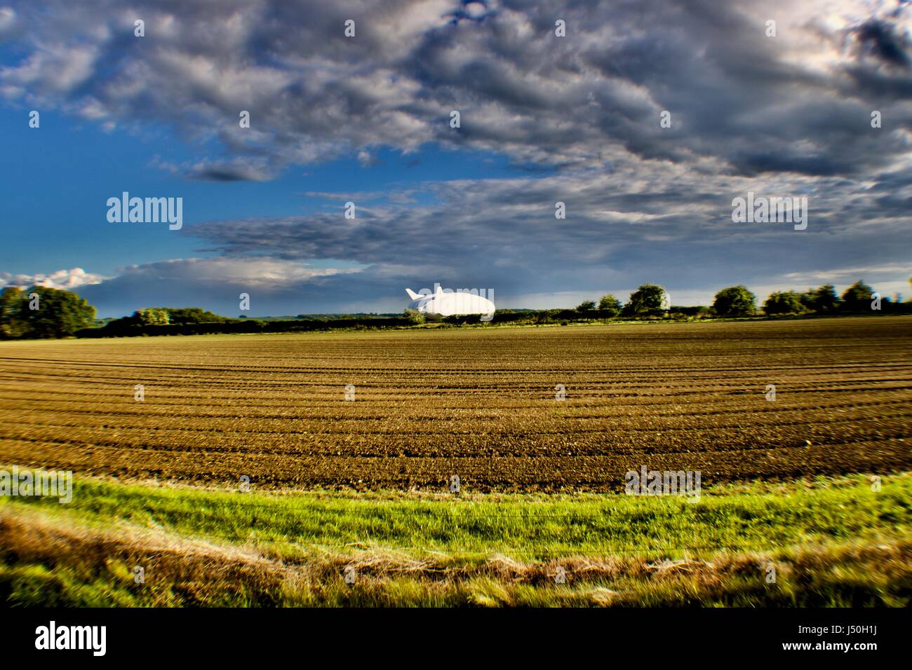Landscape view on the white big airlander Stock Photo