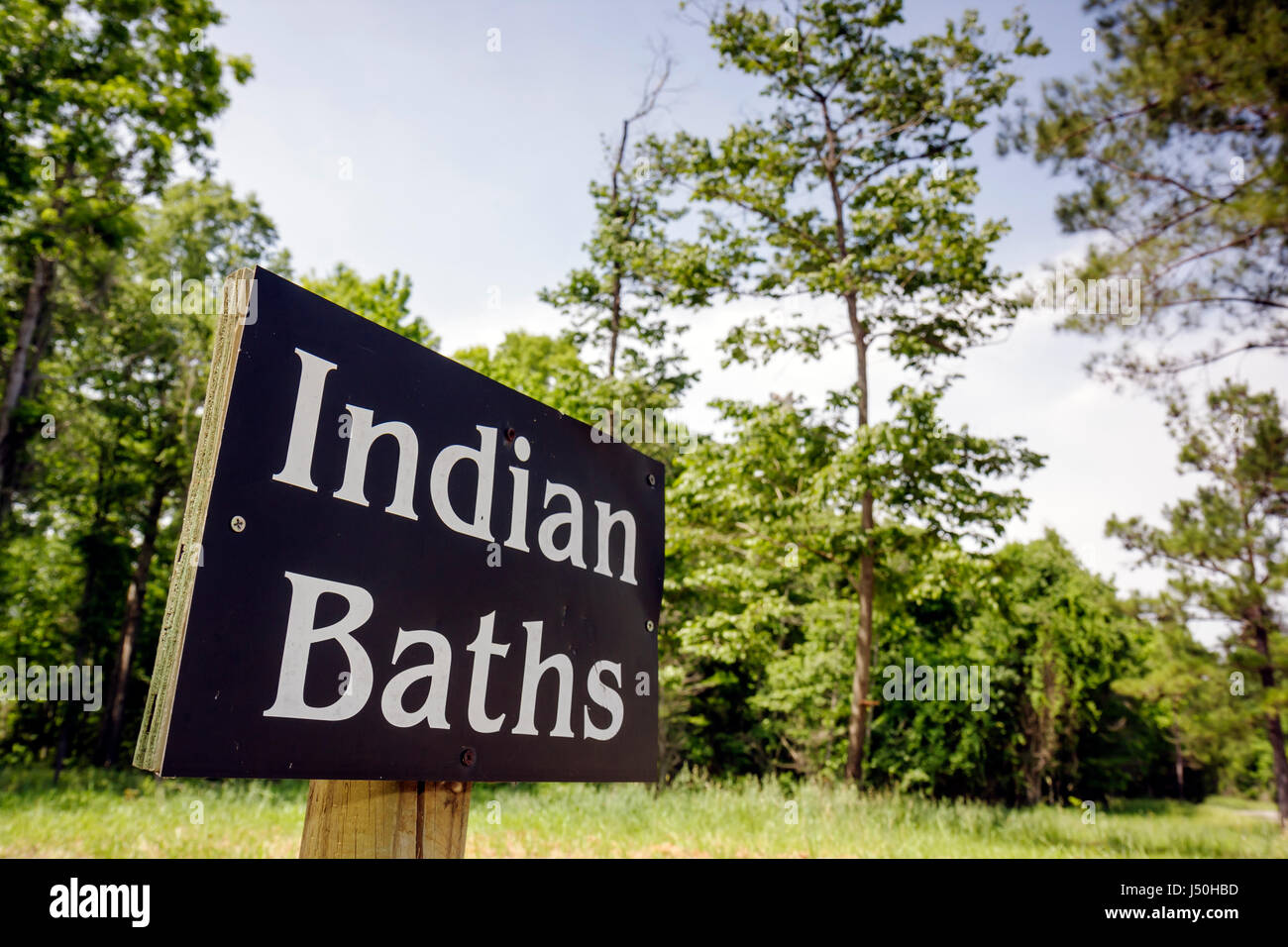 Alabama,St. Stephens,St. Stephens historic Site,Indian Baths,scenic trail,outdoor,sign,archeology,natural history,AL080514045 Stock Photo