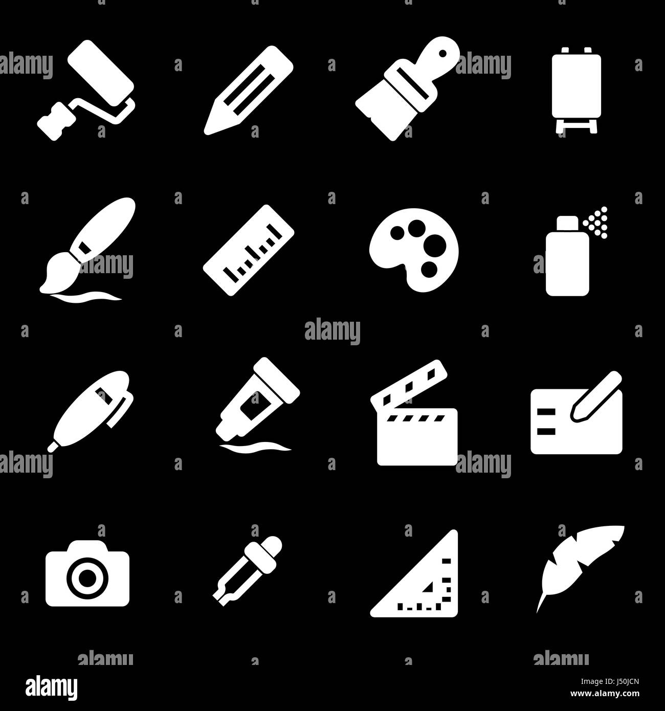 Vector white art tools icons set on black background Stock Vector Image ...