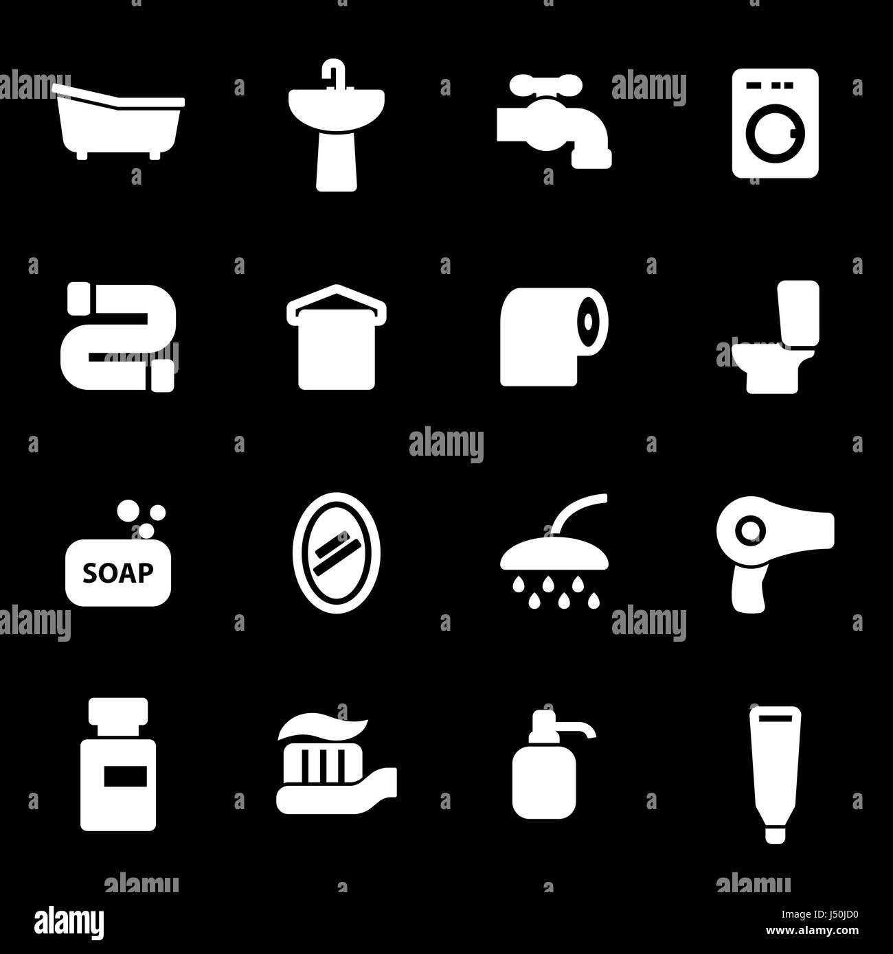Vector white bathroom icons set on black background Stock Vector Image ...