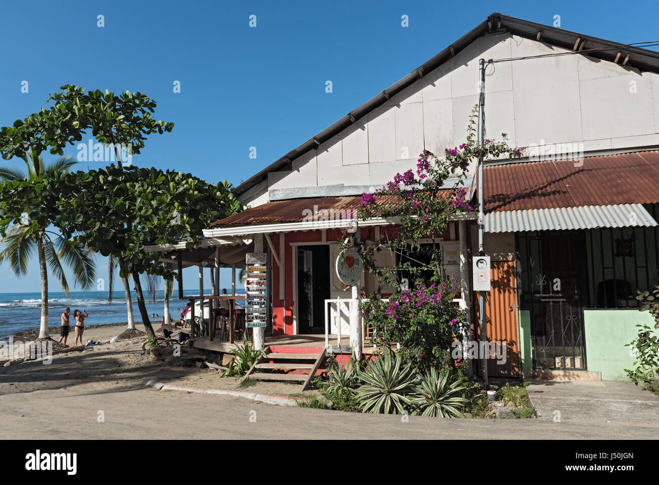 Beach bar and restaurante in Puerto Viejo, Costa Rica.jpg Stock Photo