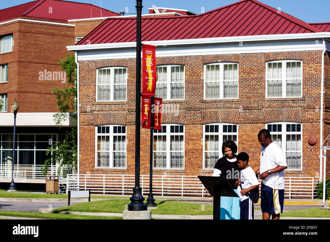 Alabama,Macon County,Tuskegee,Tuskegee Institute National historic Site,Tuskegee University,campus,Dorothy Hall,Black man men male,woman female women, Stock Photo