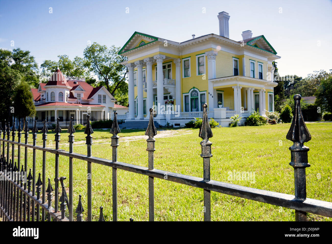 Alabama,Bullock County,Union Springs,historic home,Powell Street,preservation,Rainer Lewis house,houses,1904,Neo Classical Revival,portico,Corinthian Stock Photo