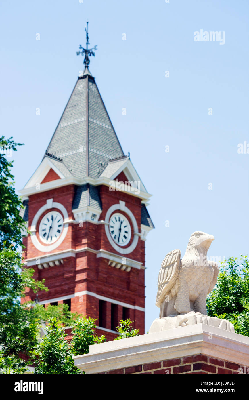 Auburn Alabama,Auburn University,campus,War Eagle,Samford Hall,Clock Tower,administration building,campus,higher education,tradition,academia,Southeas Stock Photo