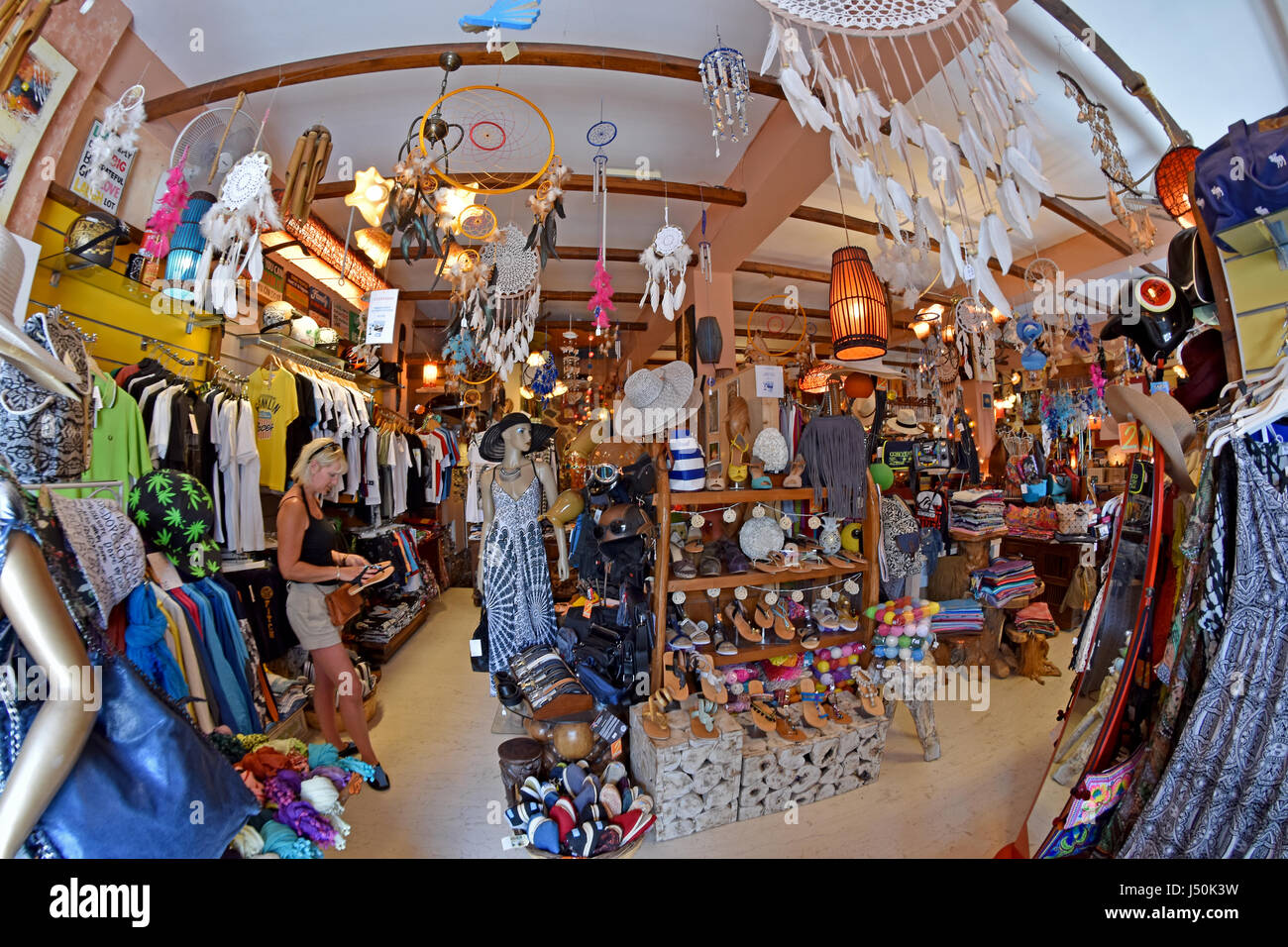 Souvenir and gift shop in Santorini Kamari Greece Stock Photo