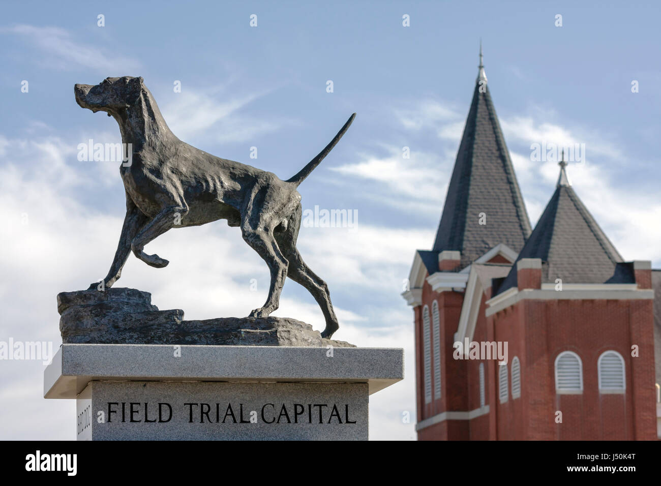 Alabama,Bullock County,Union Springs,Prairie Street,Field Trial Capital of the World,bird dog,Bird Dog Field Trial Monument,sport,field trialing,hunti Stock Photo