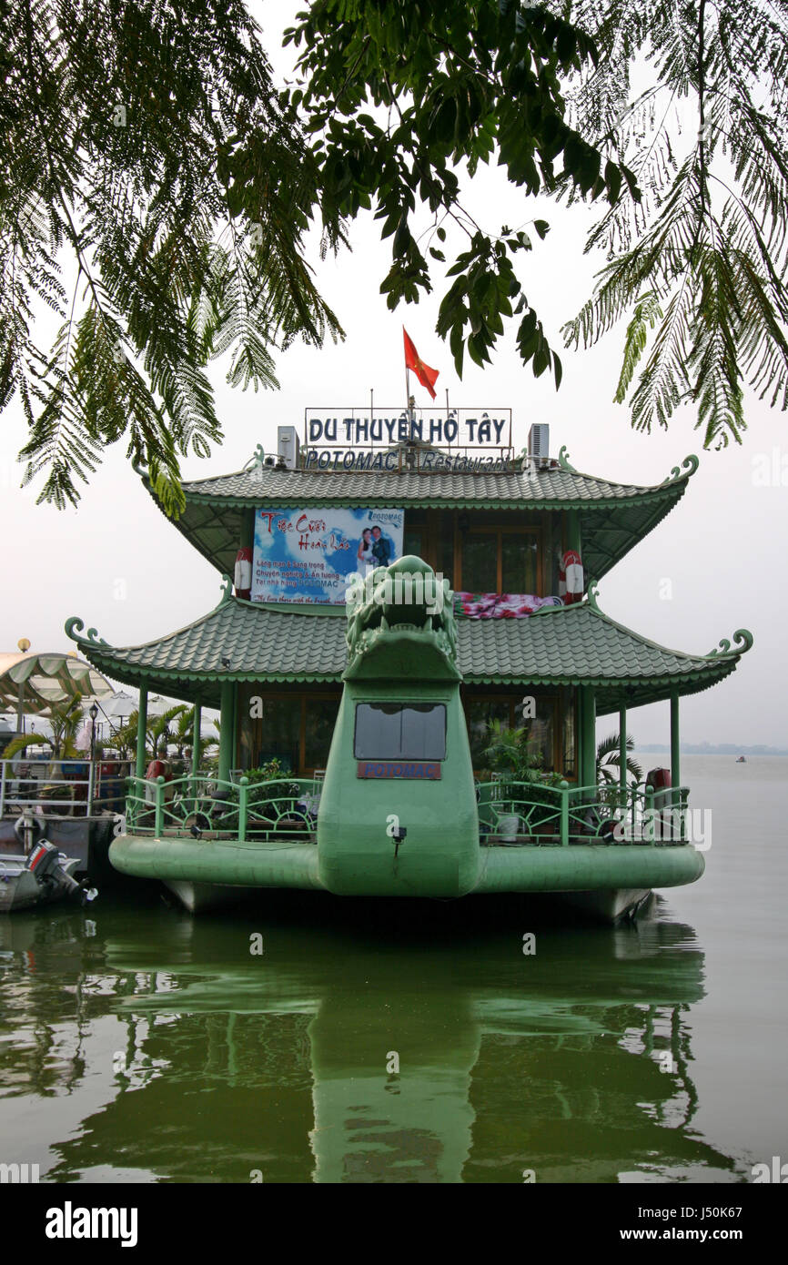 Floating restaurant on the West Lake, Hanoi, Vietnam Stock Photo