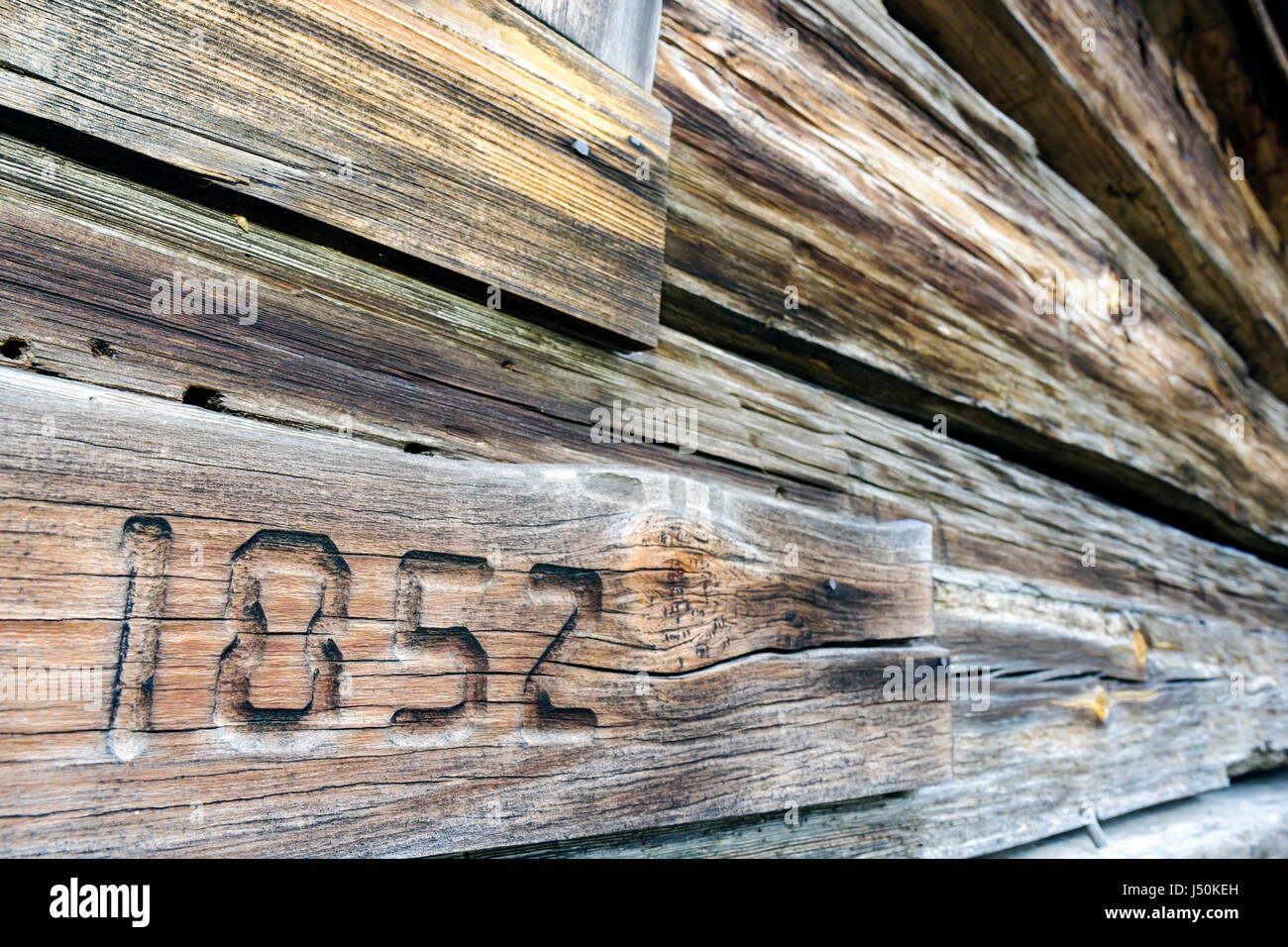 Alabama,Ozark,historic Claybank Church & Cemetery,log building,built 1852religion,carving,AL080519036 Stock Photo