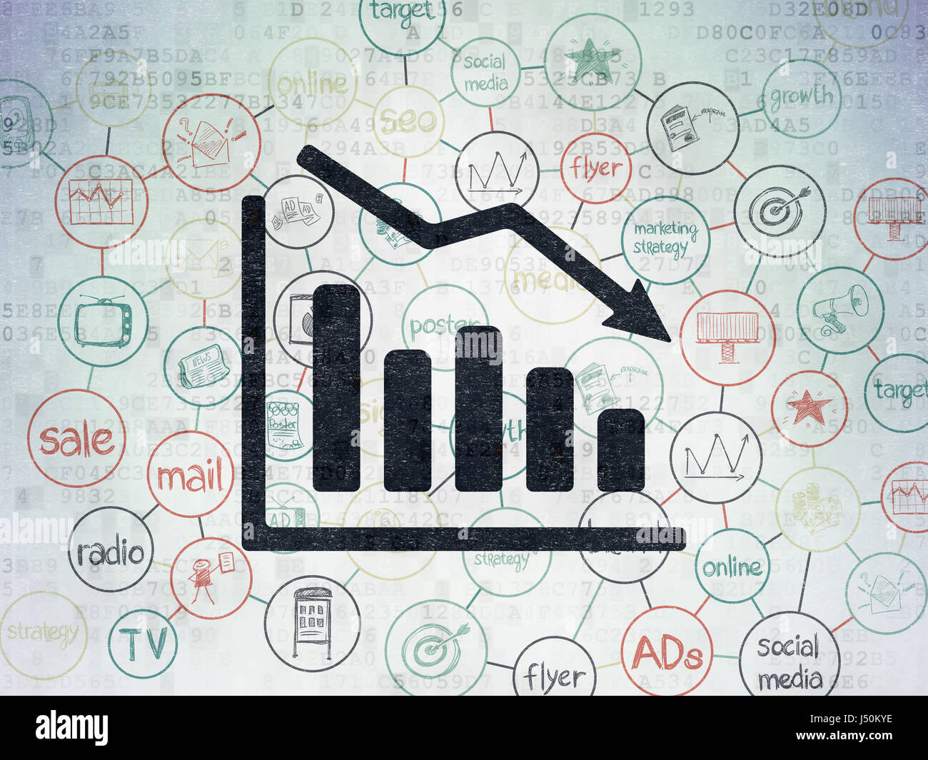 Advertising concept Decline Graph on Digital Data Paper background