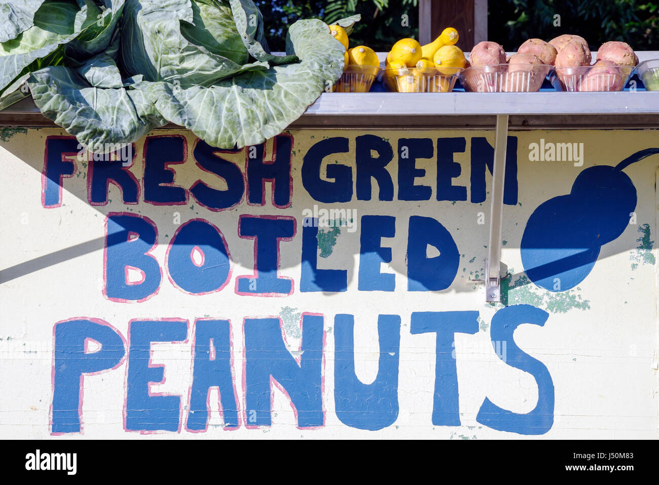 Alabama,Coffee County,Enterprise,Highway 84,roadside produce stand,fresh green boiled peanuts,AL080520042 Stock Photo