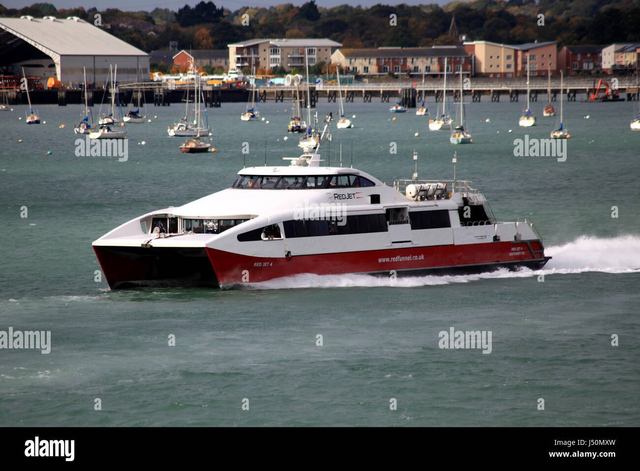 Red Funnel Ferries red jet hispeed ferry between the Isle of Wight and the UK mainland Stock