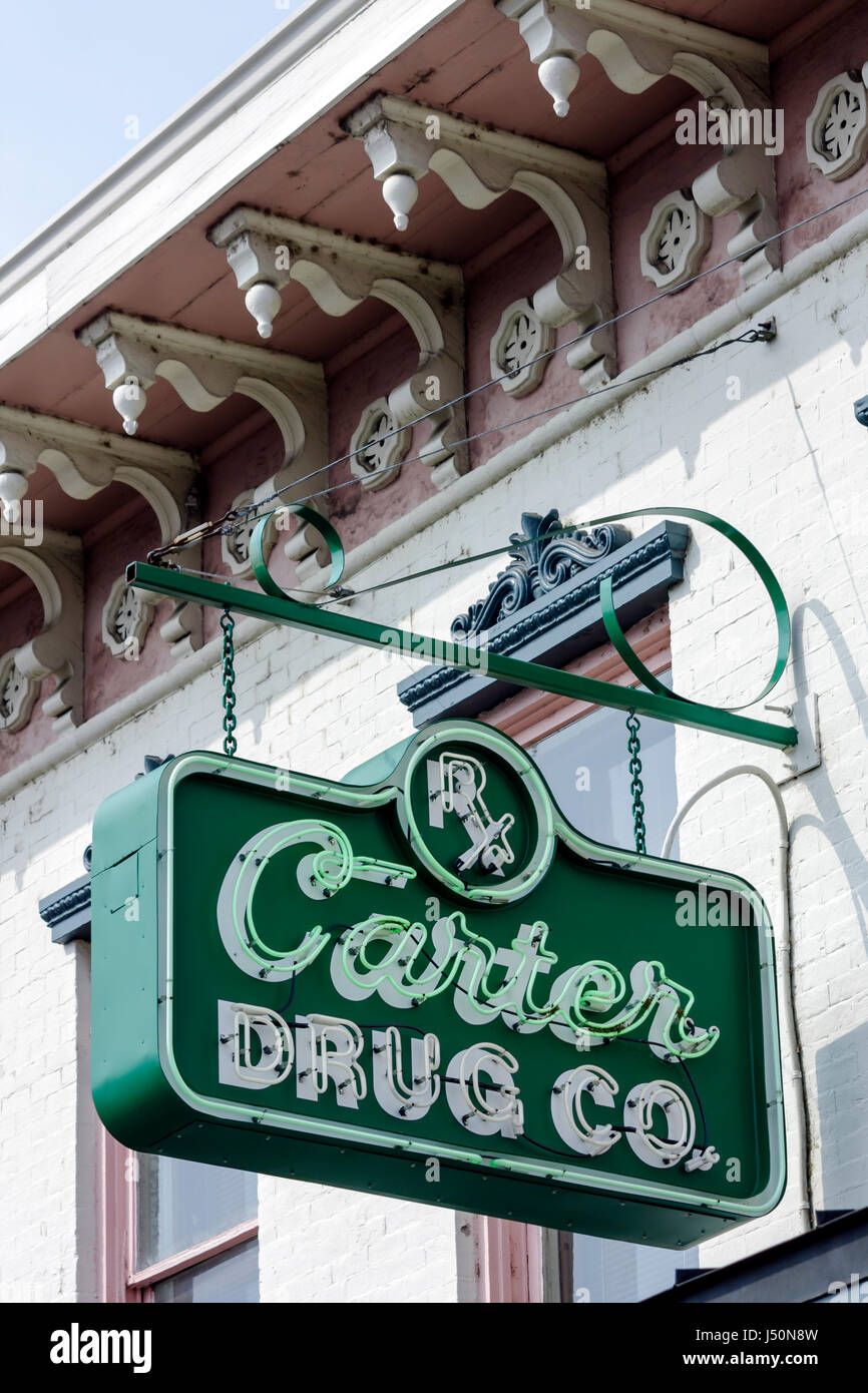 Alabama,Dallas County,Selma,Broad Street,Carter Drug Company,pharmacy,neon sign,historic building,AL080522050 Stock Photo