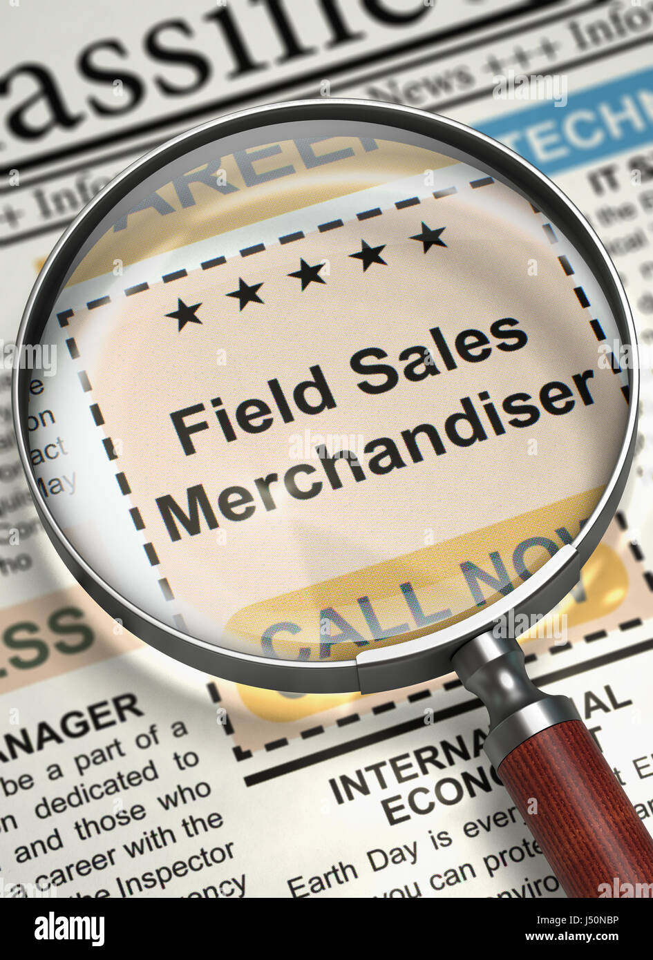 Field Sales Merchandiser Hiring Now. 3D. Stock Photo