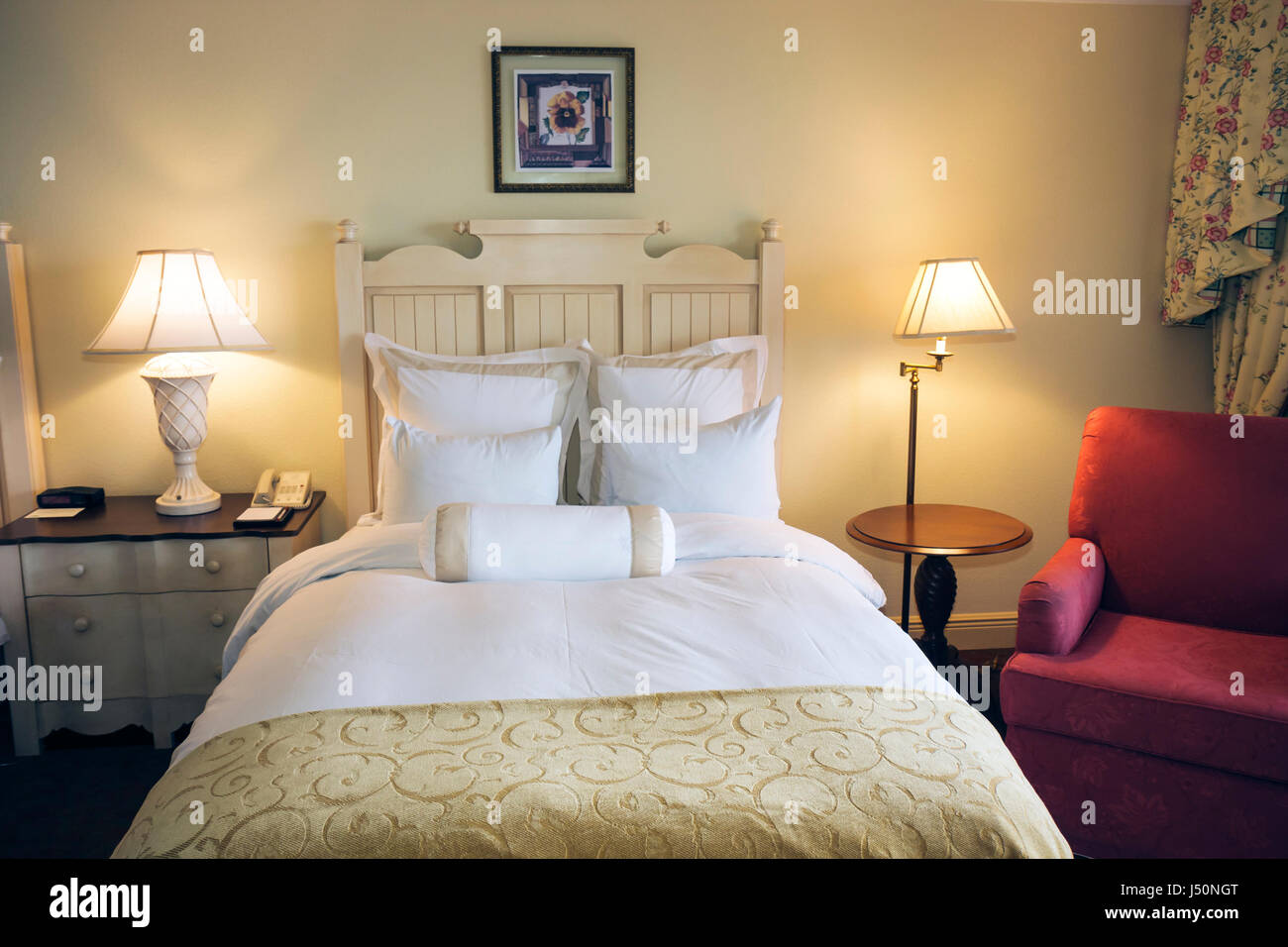 Alabama Point Clear,Grand Hotel Marriott Resort,hotel,guest room,bed,furniture,AL080523024 Stock Photo