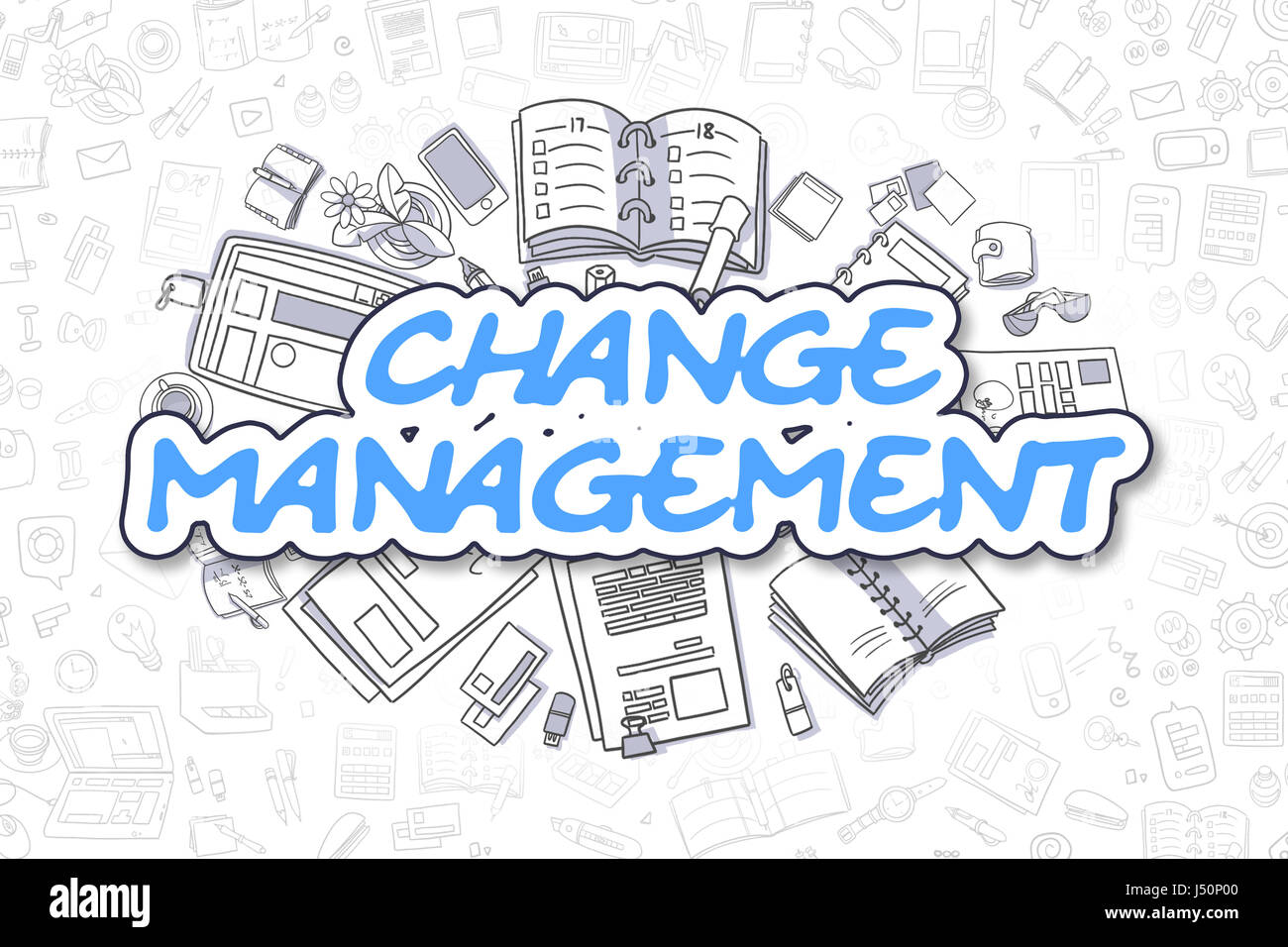 Change Management - Cartoon Blue Text. Business Concept. Stock Photo