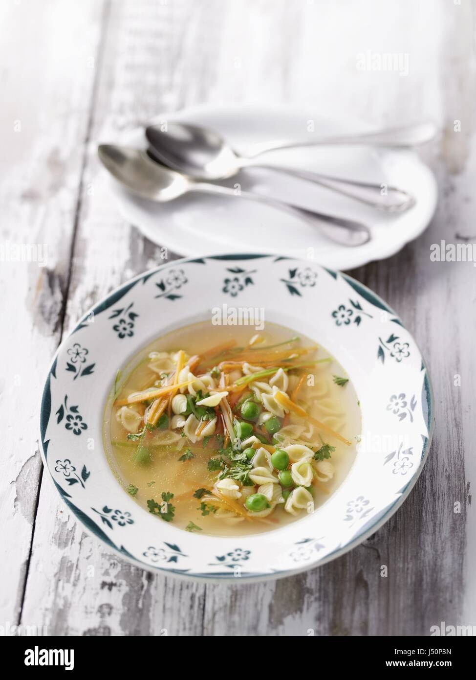 Vegetable bouillon with noodles Stock Photo Alamy