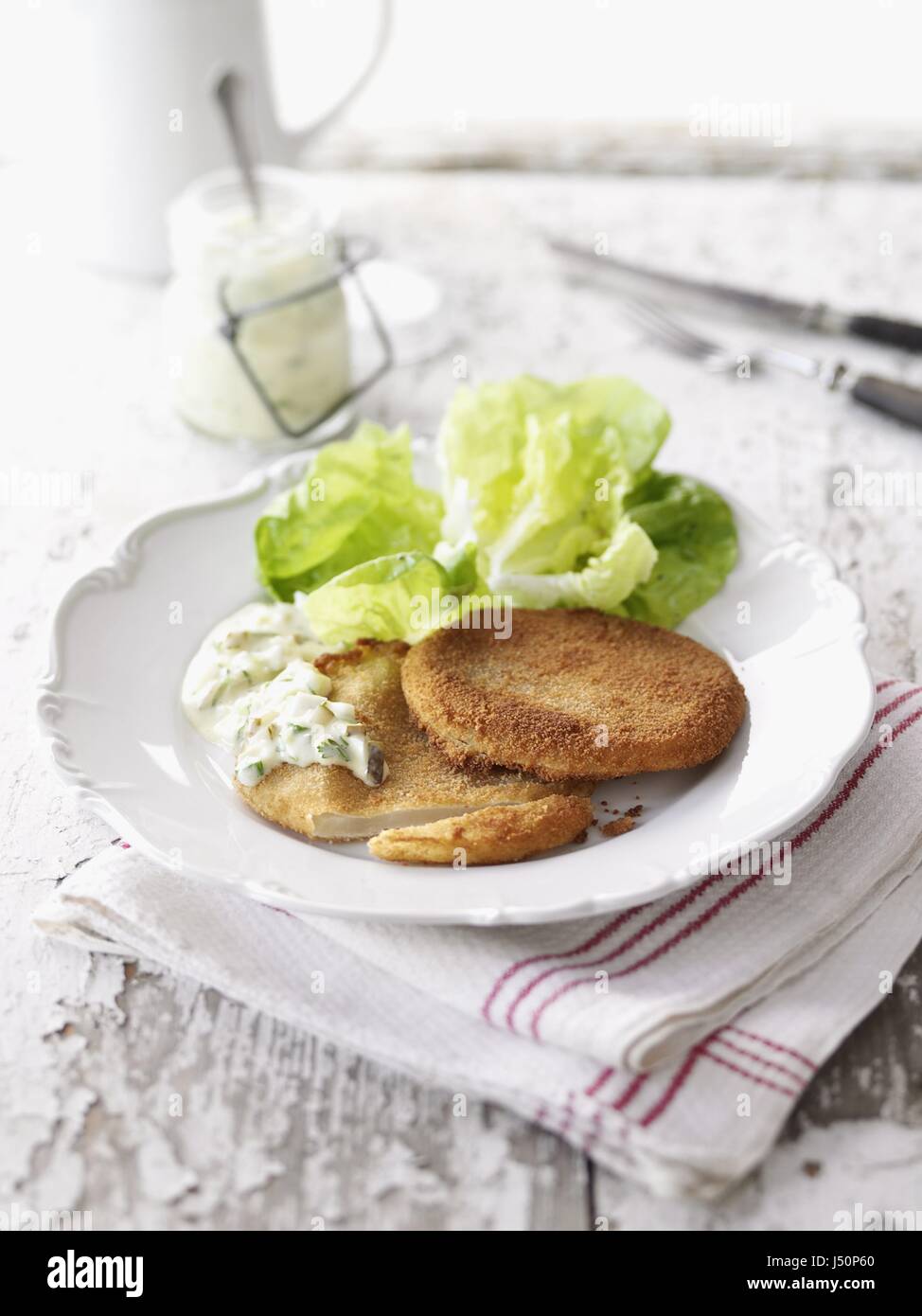 Kohlrabi schnitzel with remoulade sauce Stock Photo Alamy