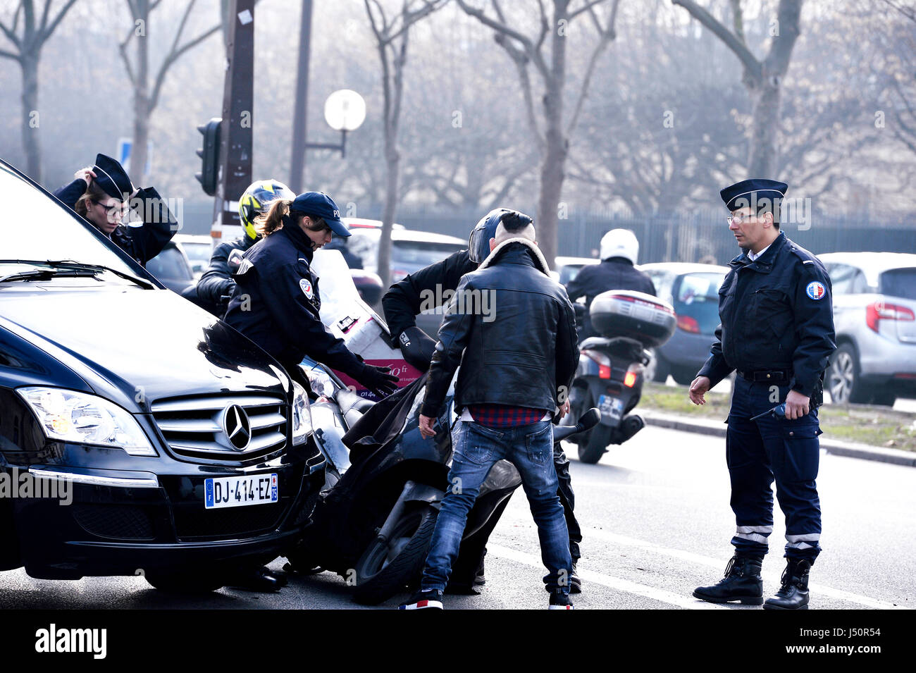 Traffic accident between a car and a motorbike, Paris, France Stock Photo -  Alamy