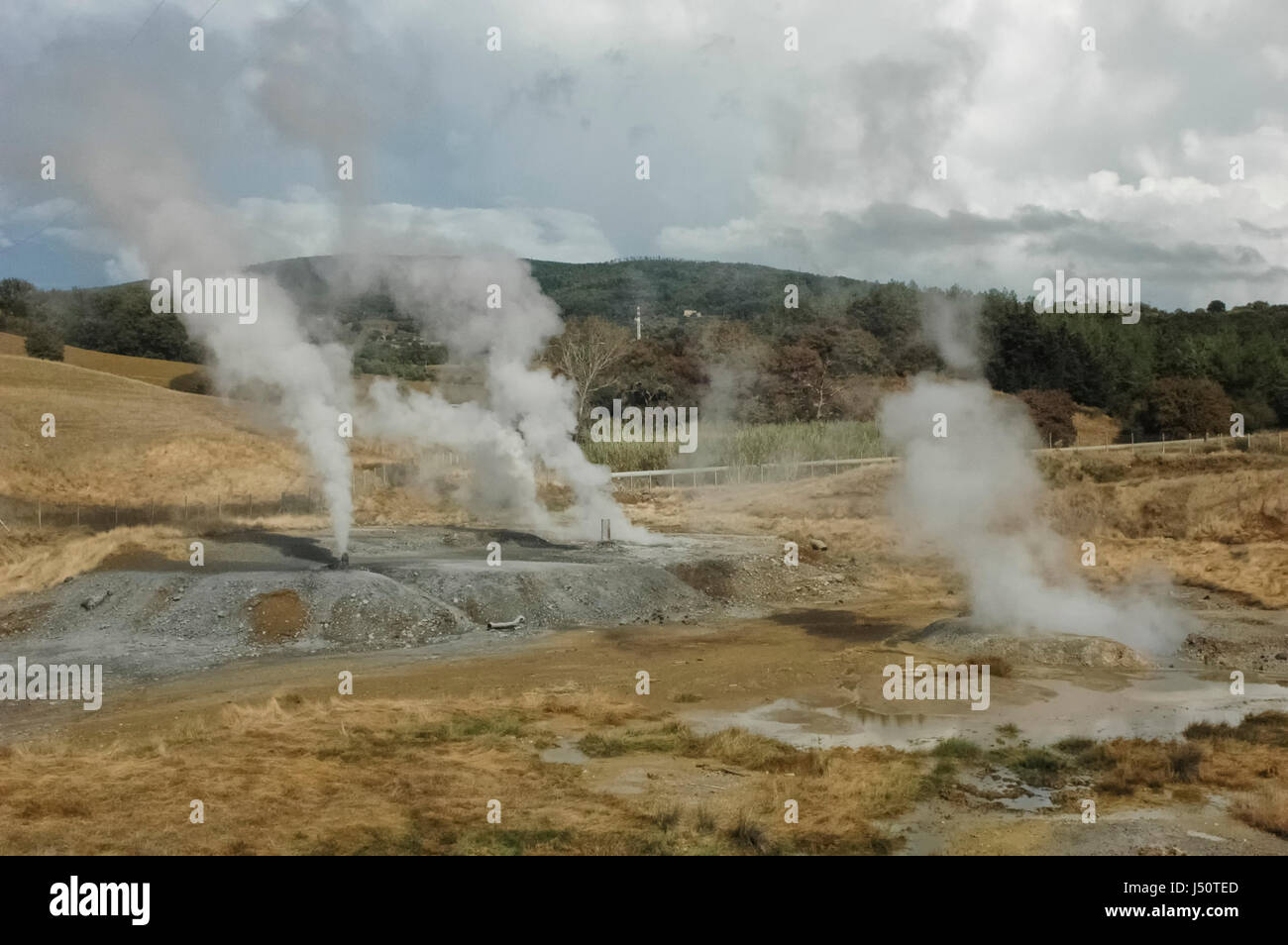 View of the sulfur vapor of geothermal energy Stock Photo