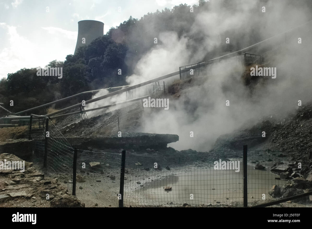 View of the vapor of geothermal energy Stock Photo