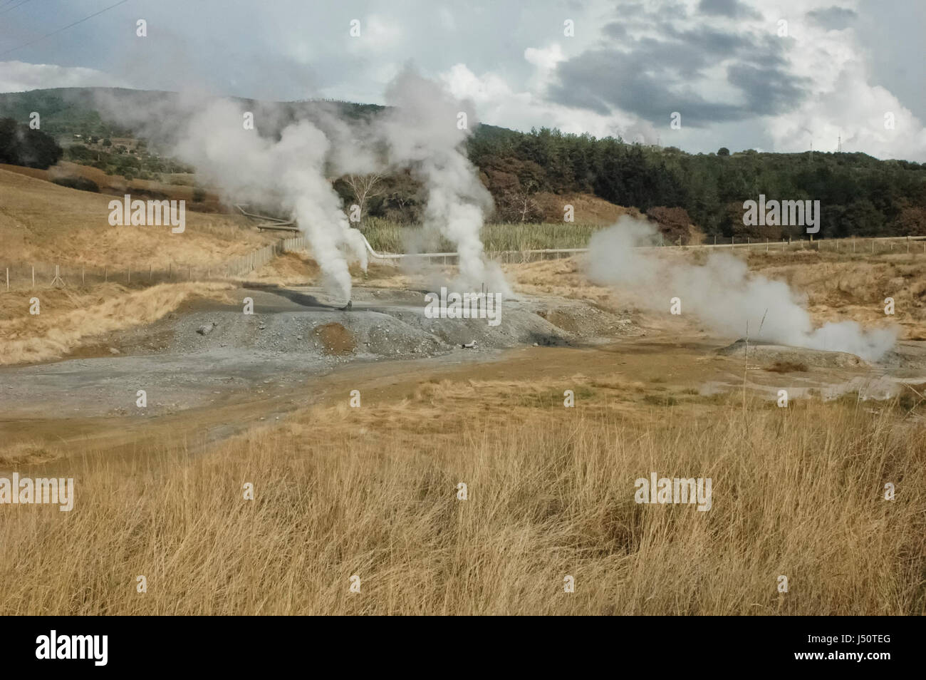 View of the smoke of geothermal energy Stock Photo