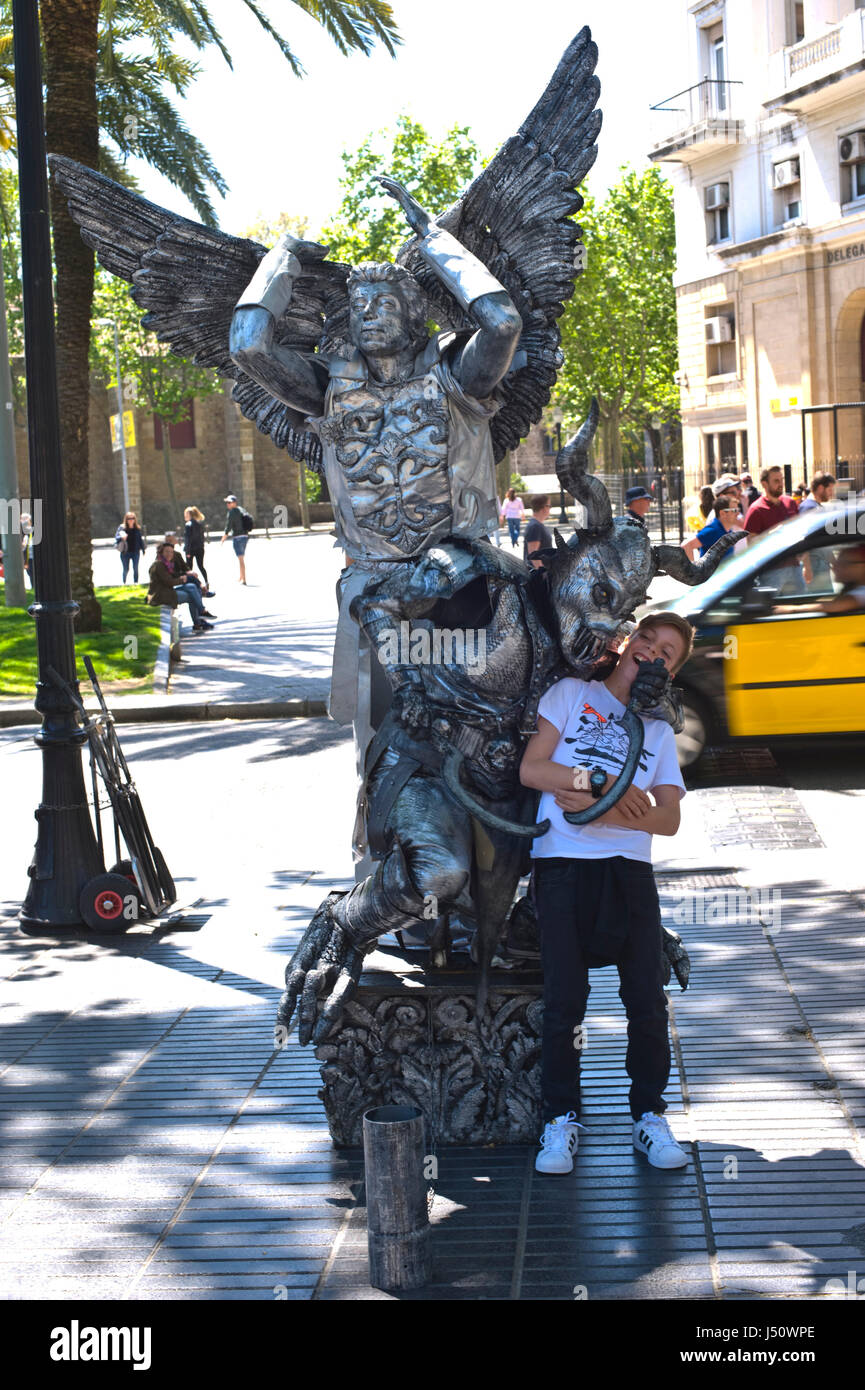 Mime statues on La Rambla in Barcelona Spain ES EU Stock Photo