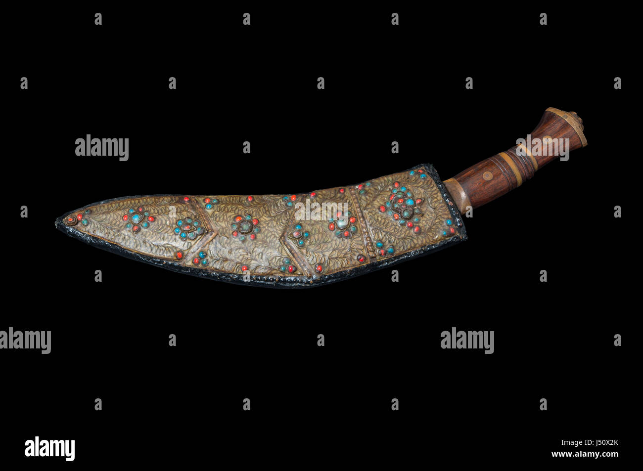 A vintage kukri or khukuri knife in its sheath or scabbard Stock Photo