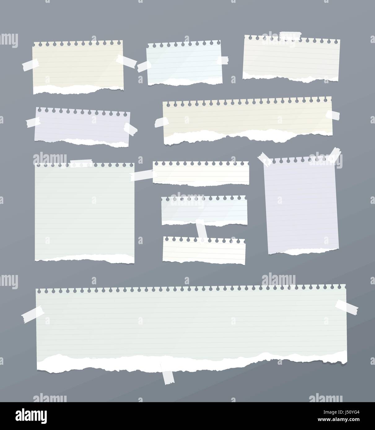 Pieces of ripped ruled, note, notebook, copybook paper strips, sheets ...