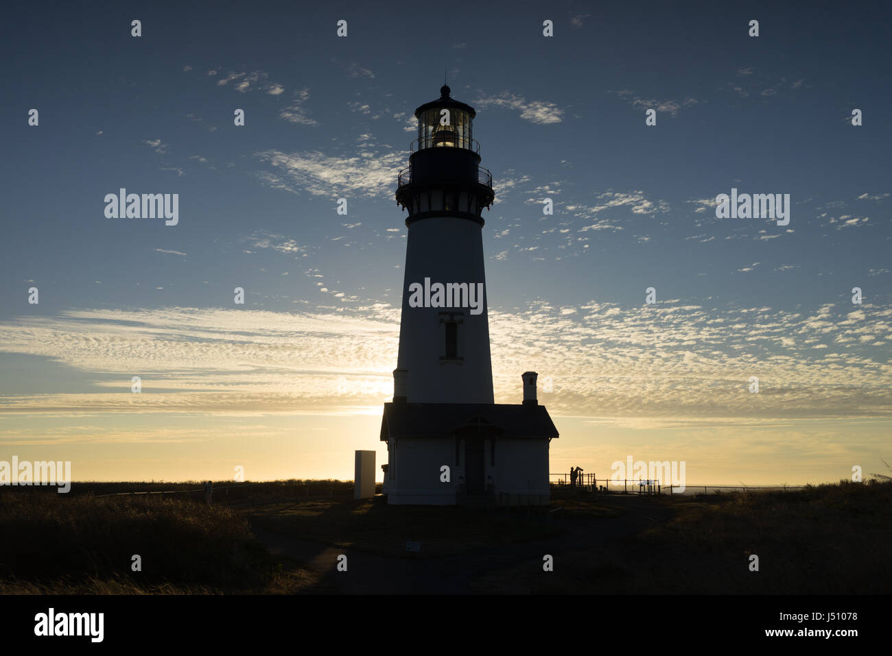 Yaquina lighthouse at sunset, August 2015 Stock Photo
