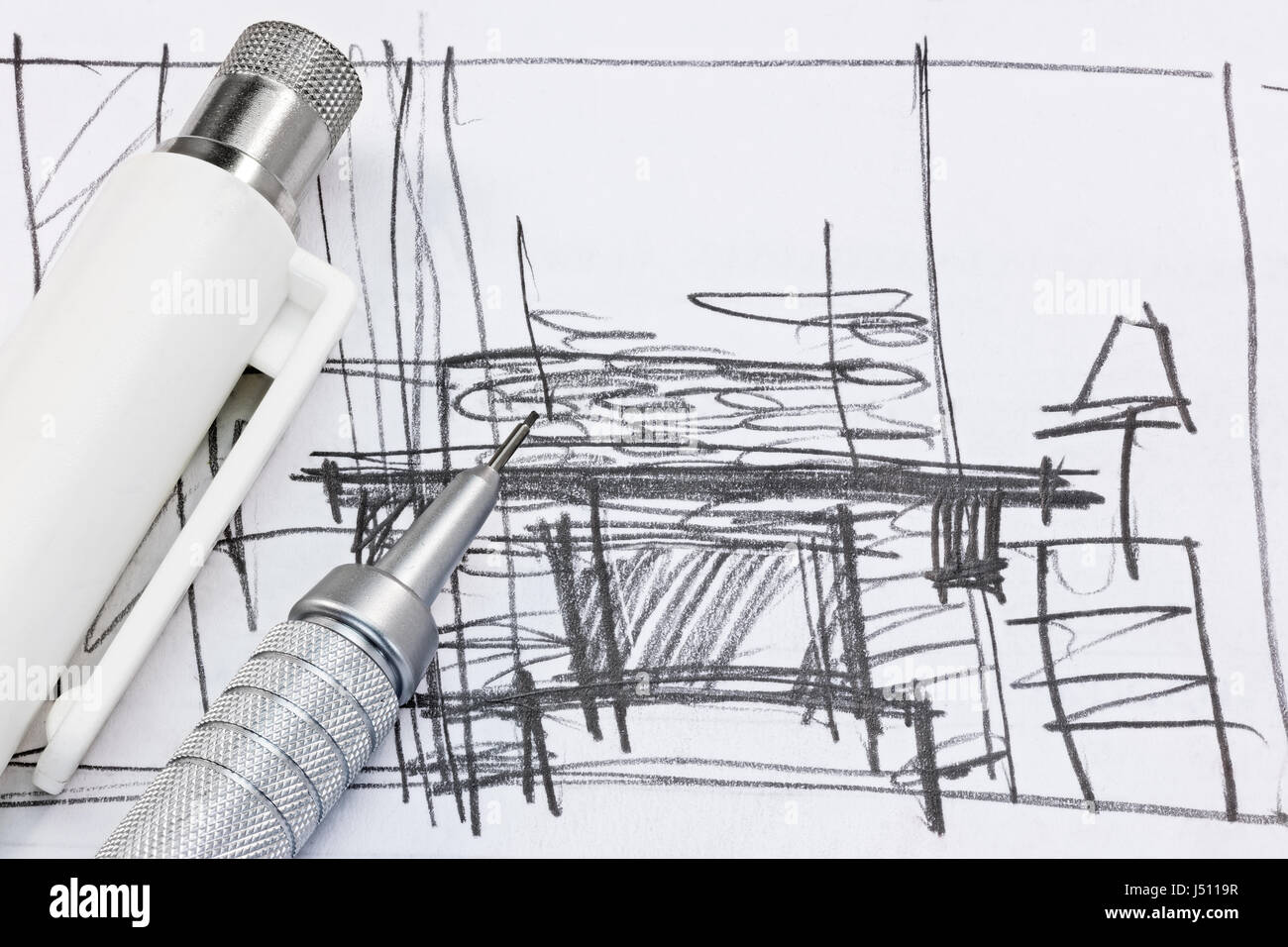 Freehand Sketch Of Interior Design With Drawing Tools Macro View Stock Photo Alamy