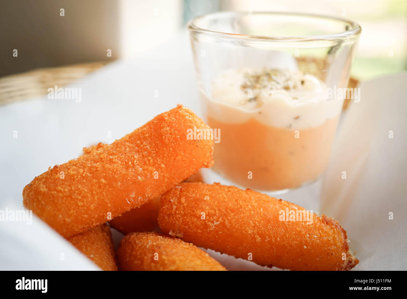 fried mozzarella cheese sticks with dipping sauce Stock Photo Alamy