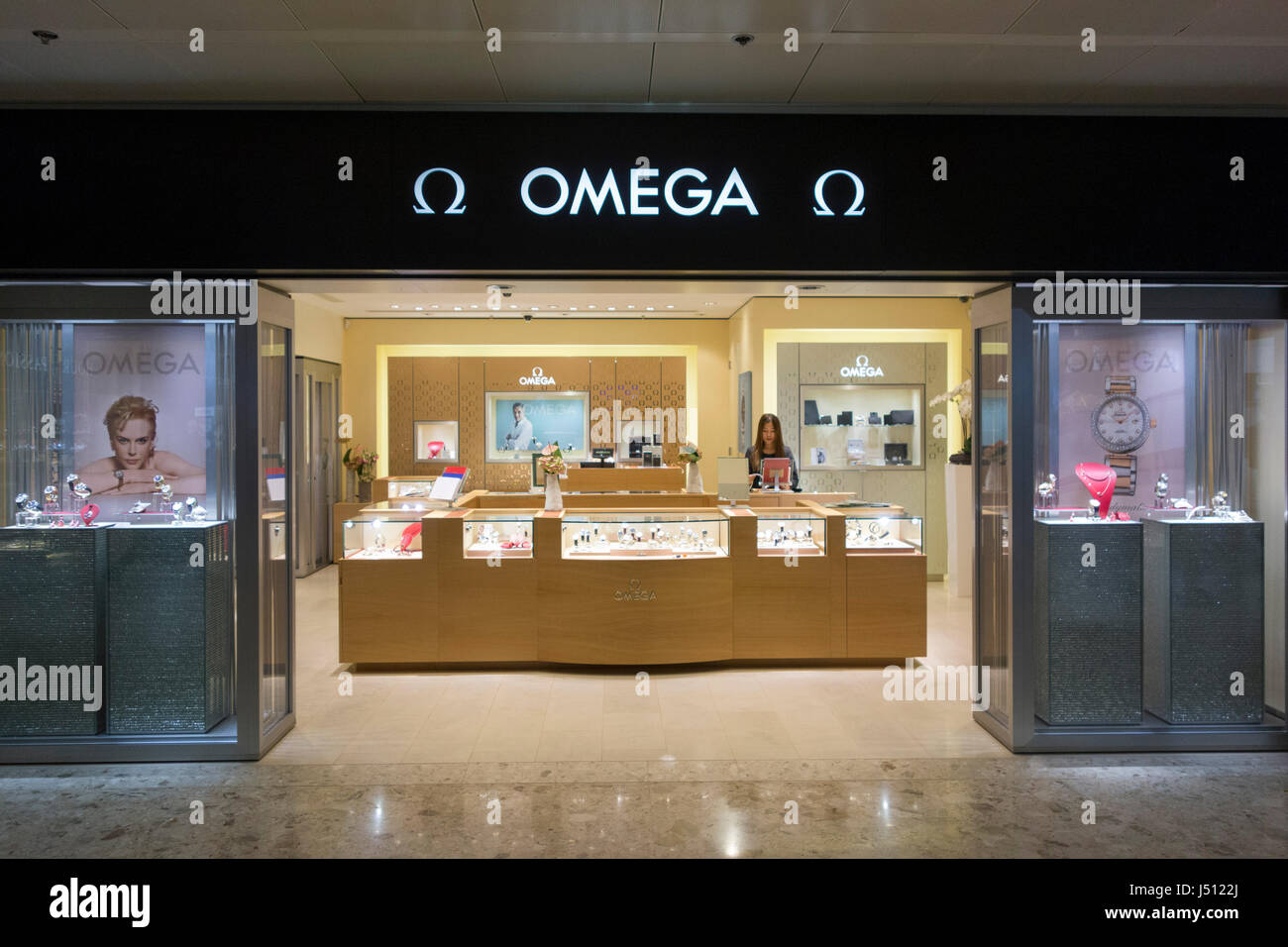 Omega duty free shop Geneva international airport Switzerland Stock Omega duty free shop Geneva international airport Switzerland Stock