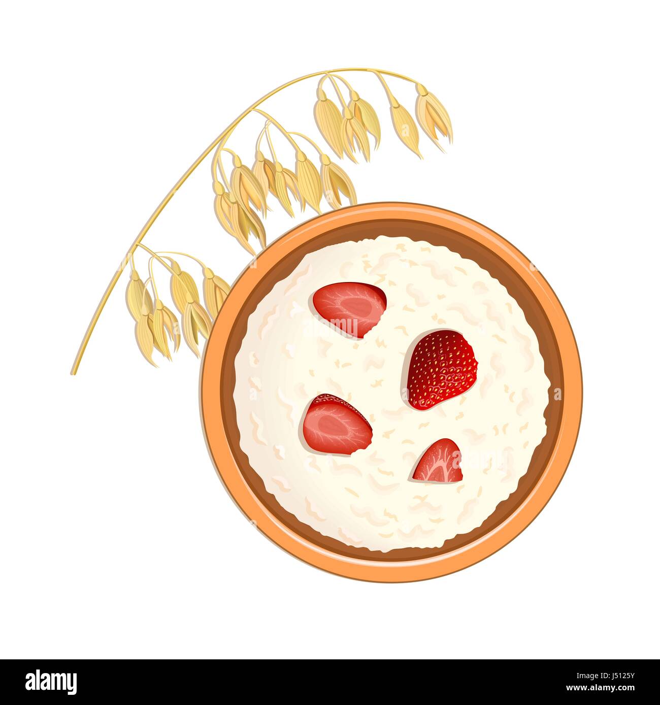 Tasty oatmeal with berries and Oat ears of grain. top view. close-up Stock Vector