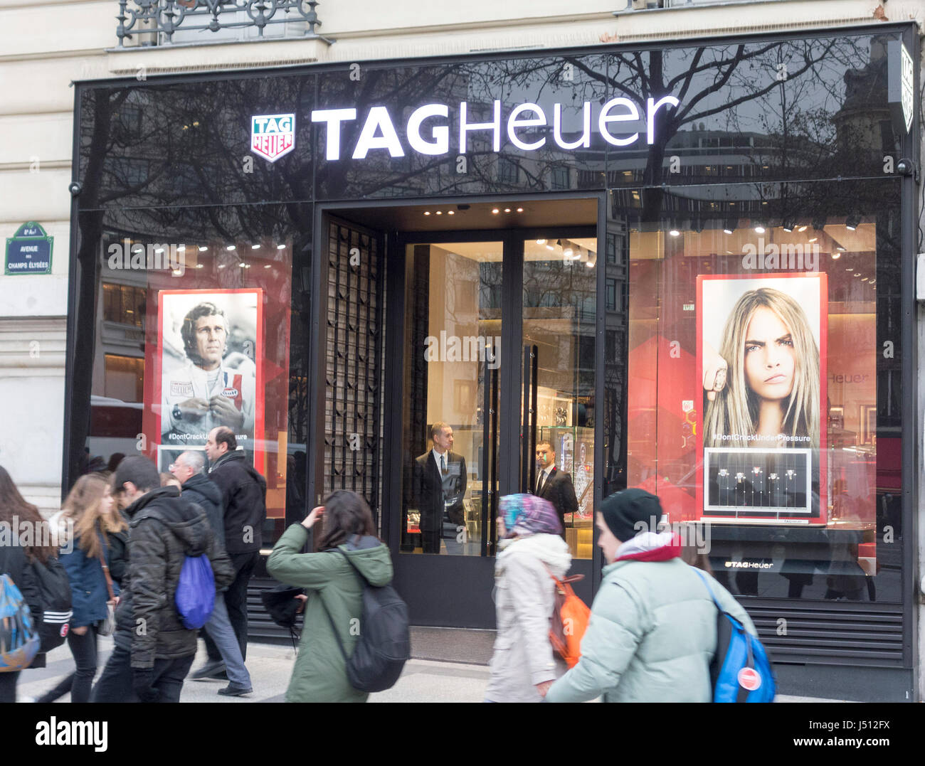 Tag Heuer luxury watch shop, Champs-Elysées, Paris, France. Stock Photo