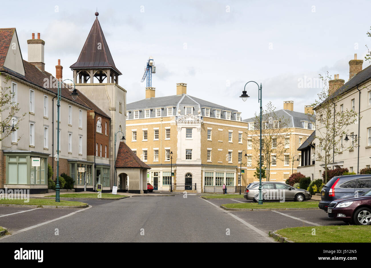 Houses and apartment buildings in Poundbury, the Price of Wales's planned new town on the edge of Dorchester in Dorset. Stock Photo