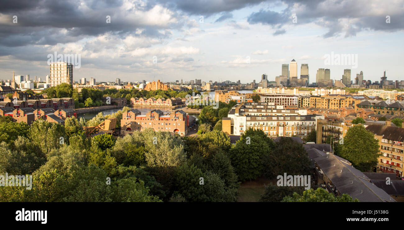 The view over the old docks and redevelopments of Wapping in London's East End. Stock Photo