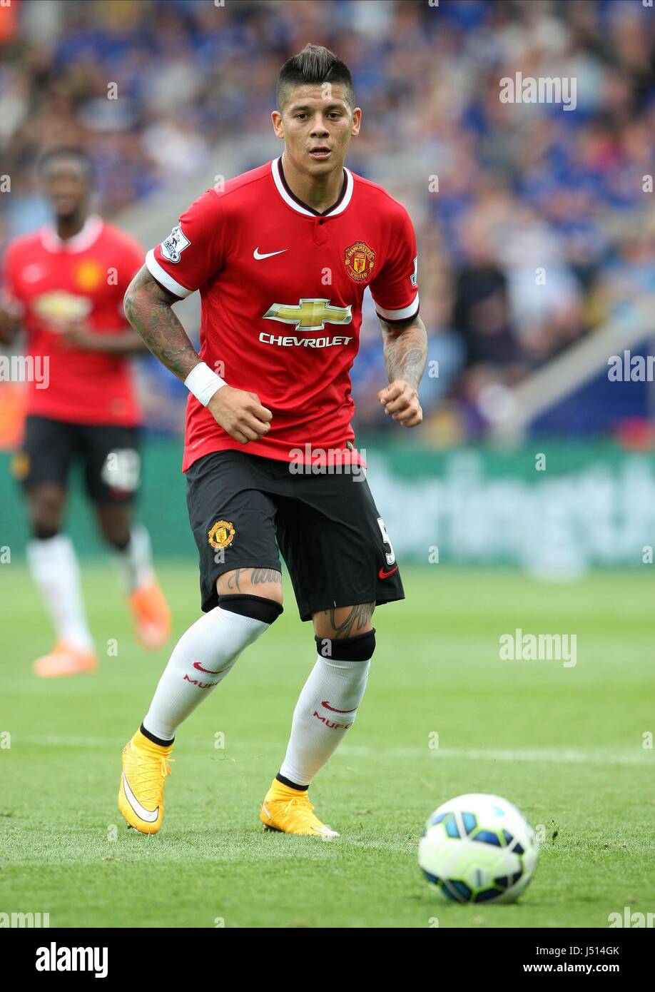 MARCOS ROJO MANCHESTER UNITED FC MANCHESTER UNITED FC THE KING POWER STADIUM LEICESTER ENGLAND 21 September 2014 Stock Photo