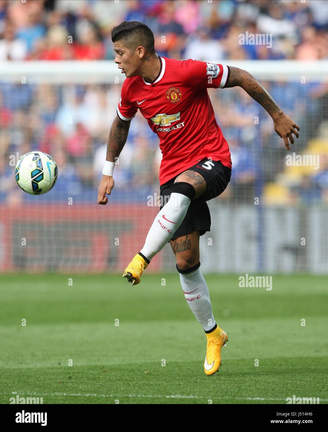 MARCOS ROJO MANCHESTER UNITED FC MANCHESTER UNITED FC THE KING POWER STADIUM LEICESTER ENGLAND 21 September 2014 Stock Photo