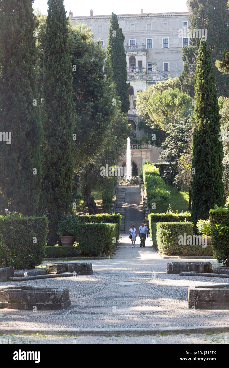 view towards The Fountain of the Dragons, gardens, Villa d'Este, Tivoli, near Rome, Italy Stock Photo