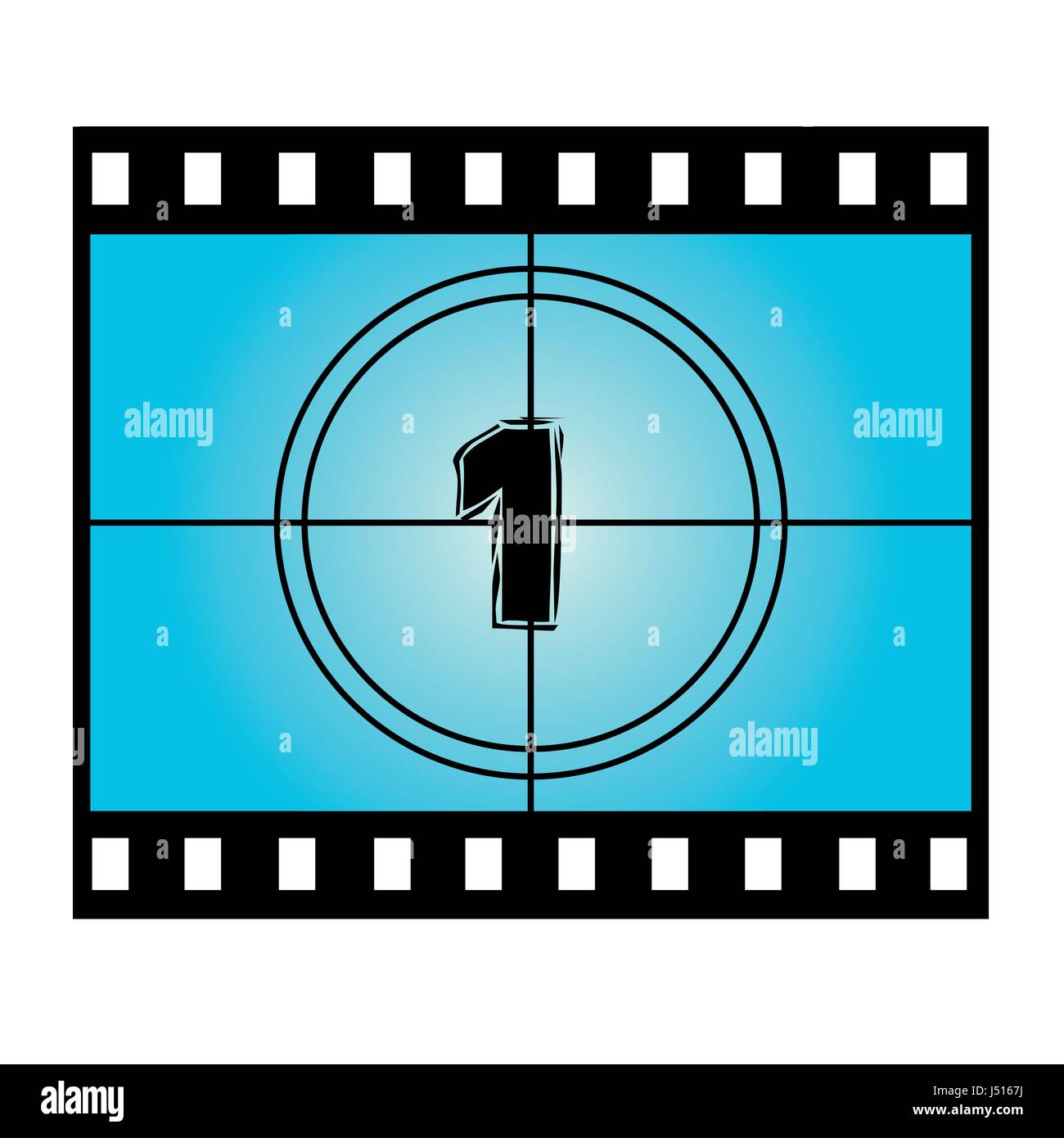 Film Screen Countdown Number One. Vector Movie Illustration Stock Vector