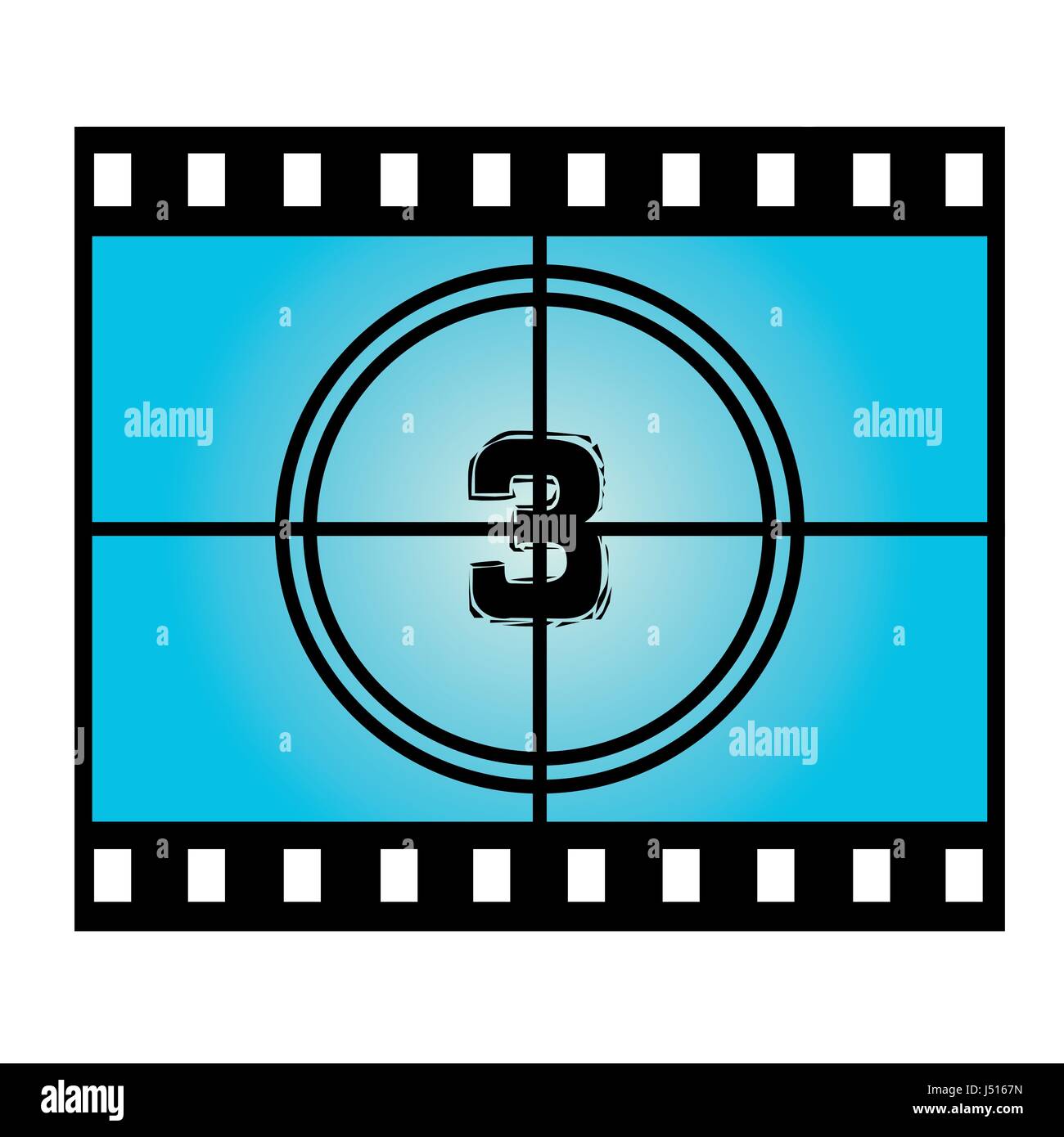 Film Screen Countdown Number Three. Vector Movie Illustration Stock Vector