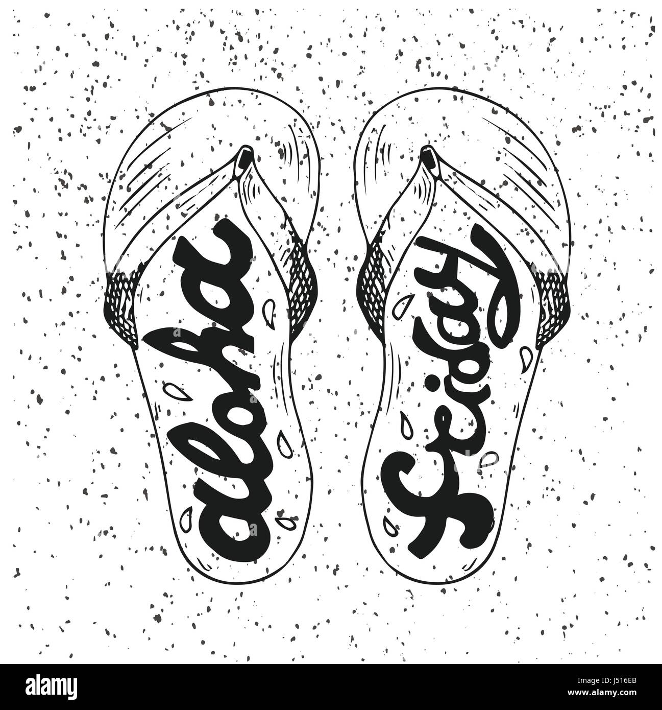 Hipster Hand Drawn Flip Flops with Inscription 'Aloha Friday'. Vector printable Typography For Posters, Flyers, Cards T-Shirts. Stock Vector