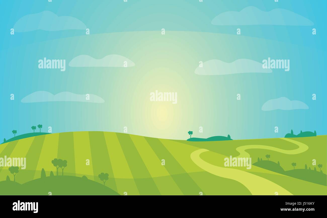 Vector Landscape with Sunny Field . Rural Farm Scenery Illustration ...