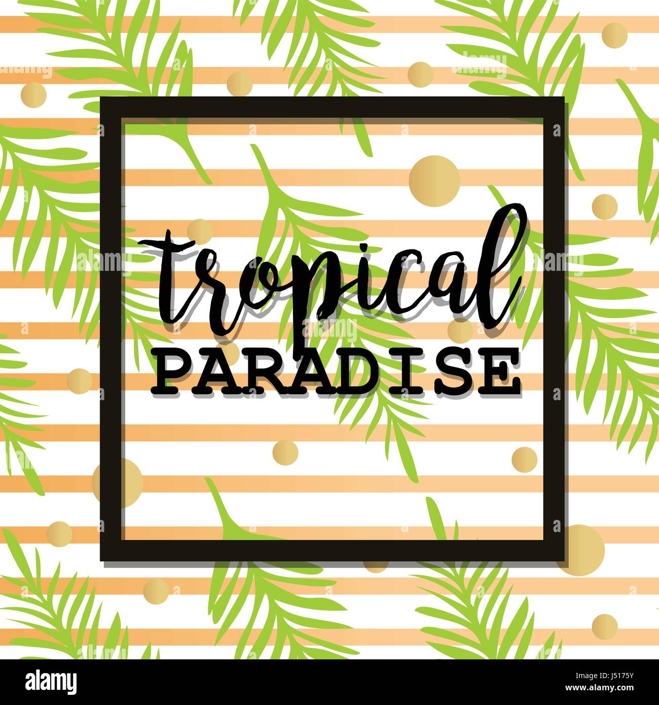 Summer poster with palm leaf and lettering. Golden Stripes and Dots ...