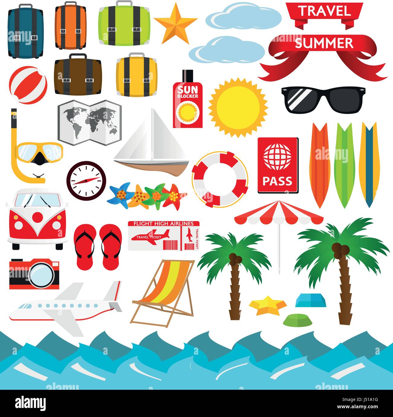 Flat design illustration set Summer Icons for the creative use in ...