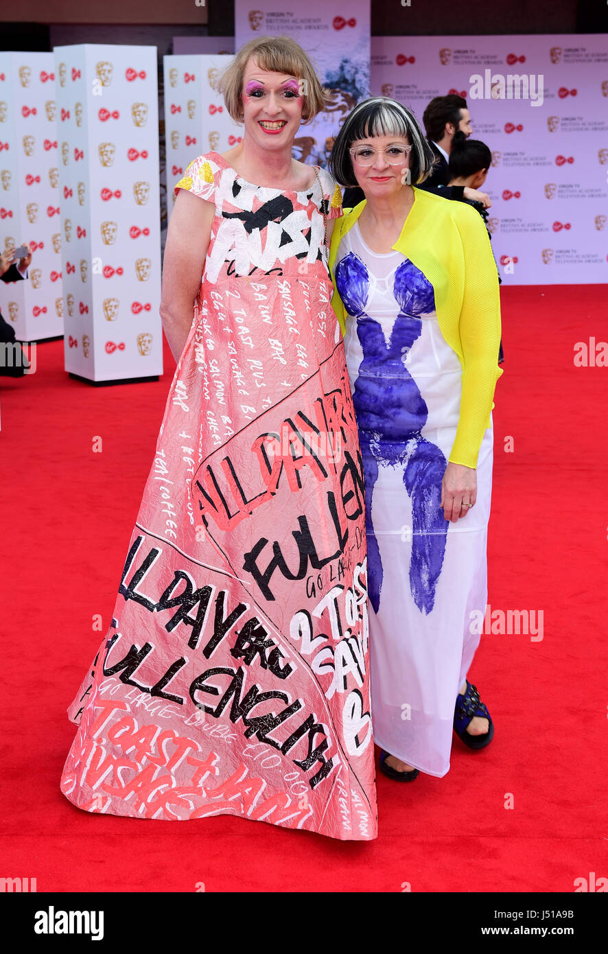 Grayson Perry and Philippa Perry arriving for the Virgin TV British Academy Television Awards 2017 held at Festival Hall at Southbank Centre, London. PRESS ASSOCIATION Photo. Picture date: Sunday May 14, 2017. See PA story SHOWBIZ Bafta. Photo credit should read: Ian West/PA Wire Stock Photo