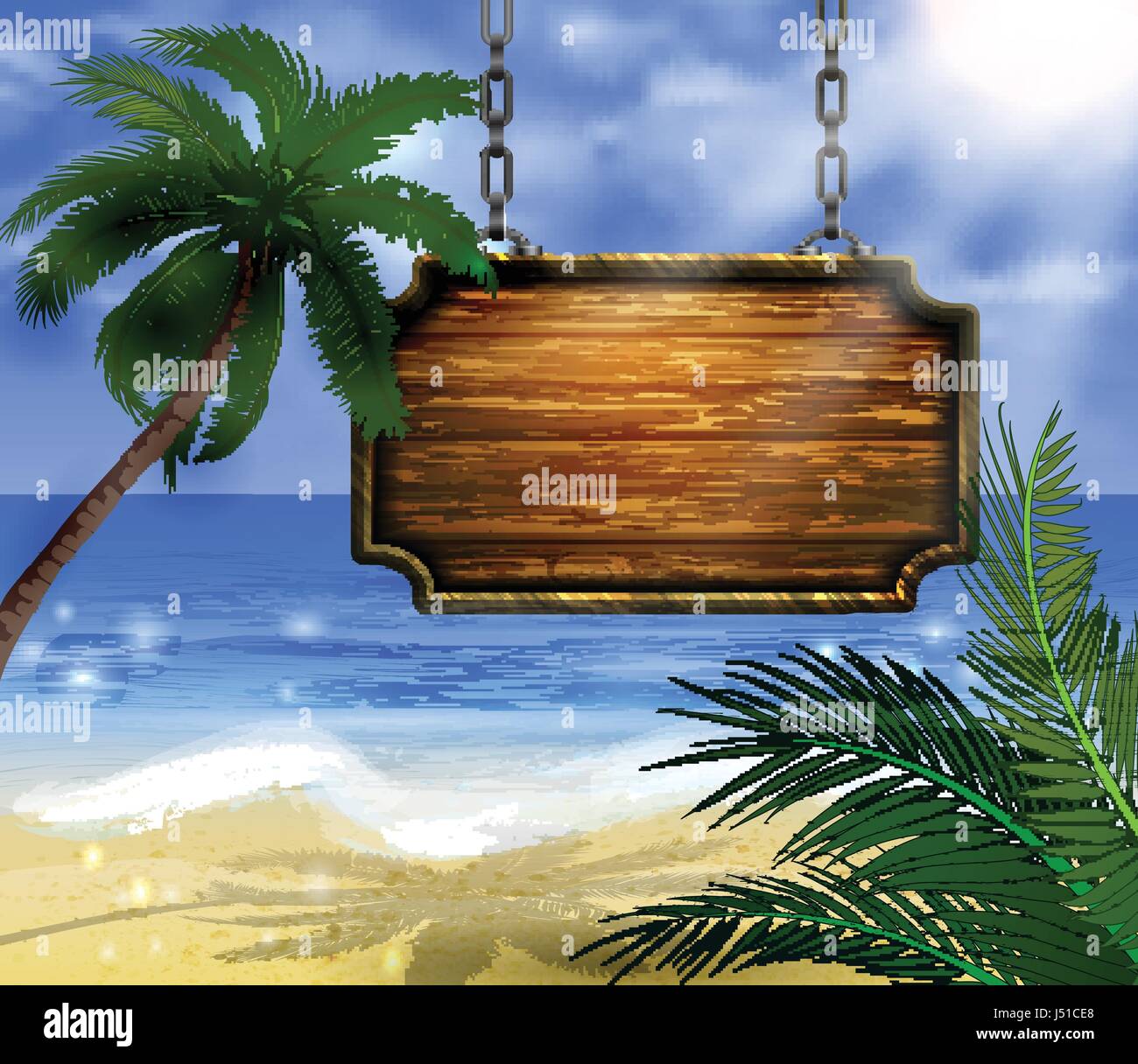 summer wooden sign on tropical beach background Stock Vector Image ...